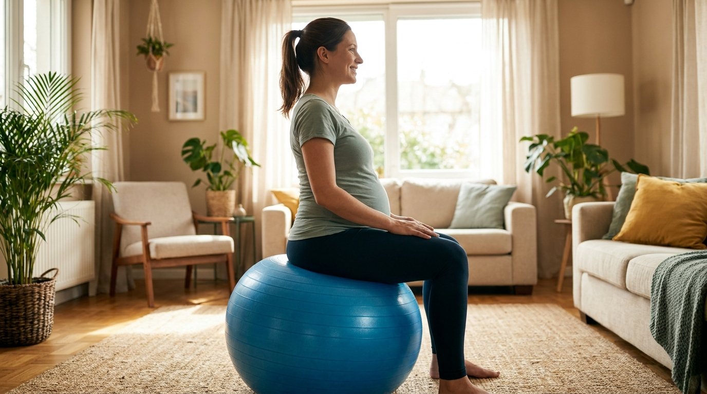 Femme enceinte effectuant des exercices avec un ballon de grossesse pour préparer l'accouchement