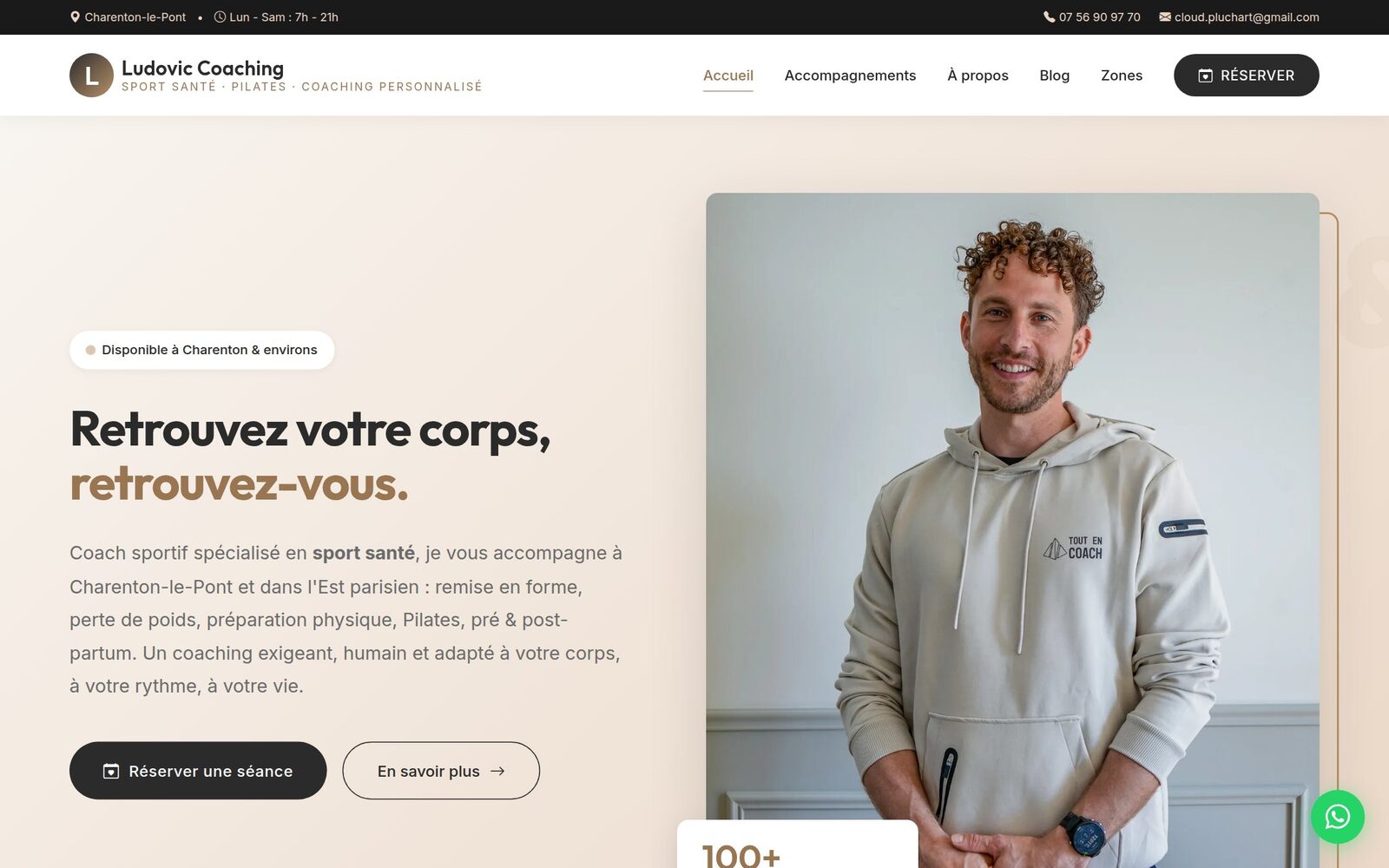 Page d'accueil du site de Ludovic, coach sportif client de Tout en Coach